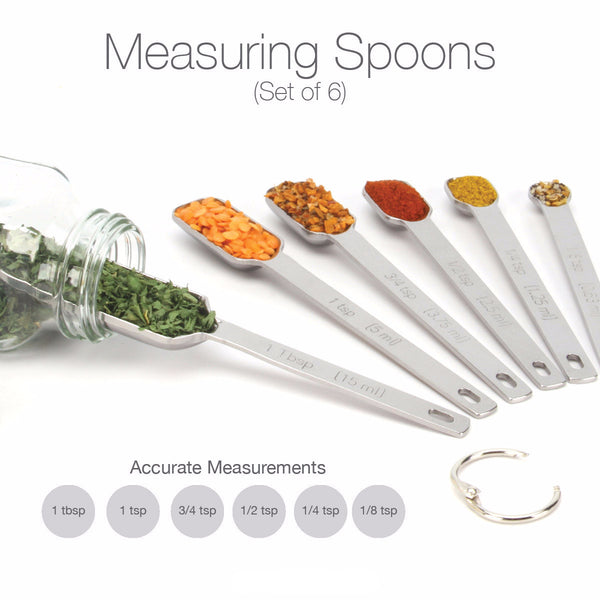 Narrow Measuring Spoons - Set of 6 + Leveler