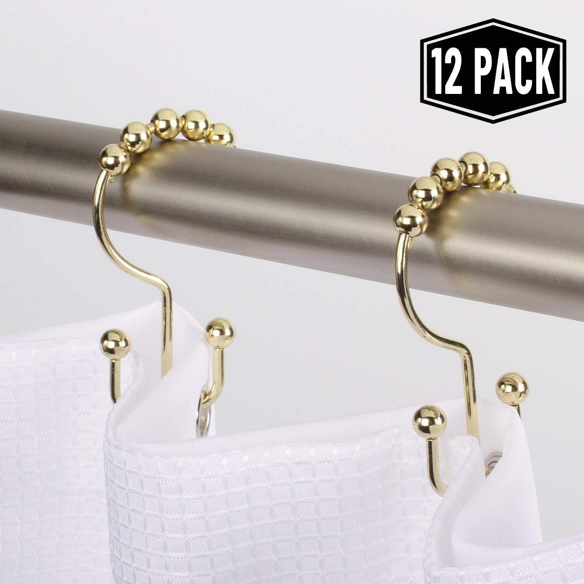 Gold Double Hook Shower Curtain Hooks Rings Set 12 Pack Stainless Steel