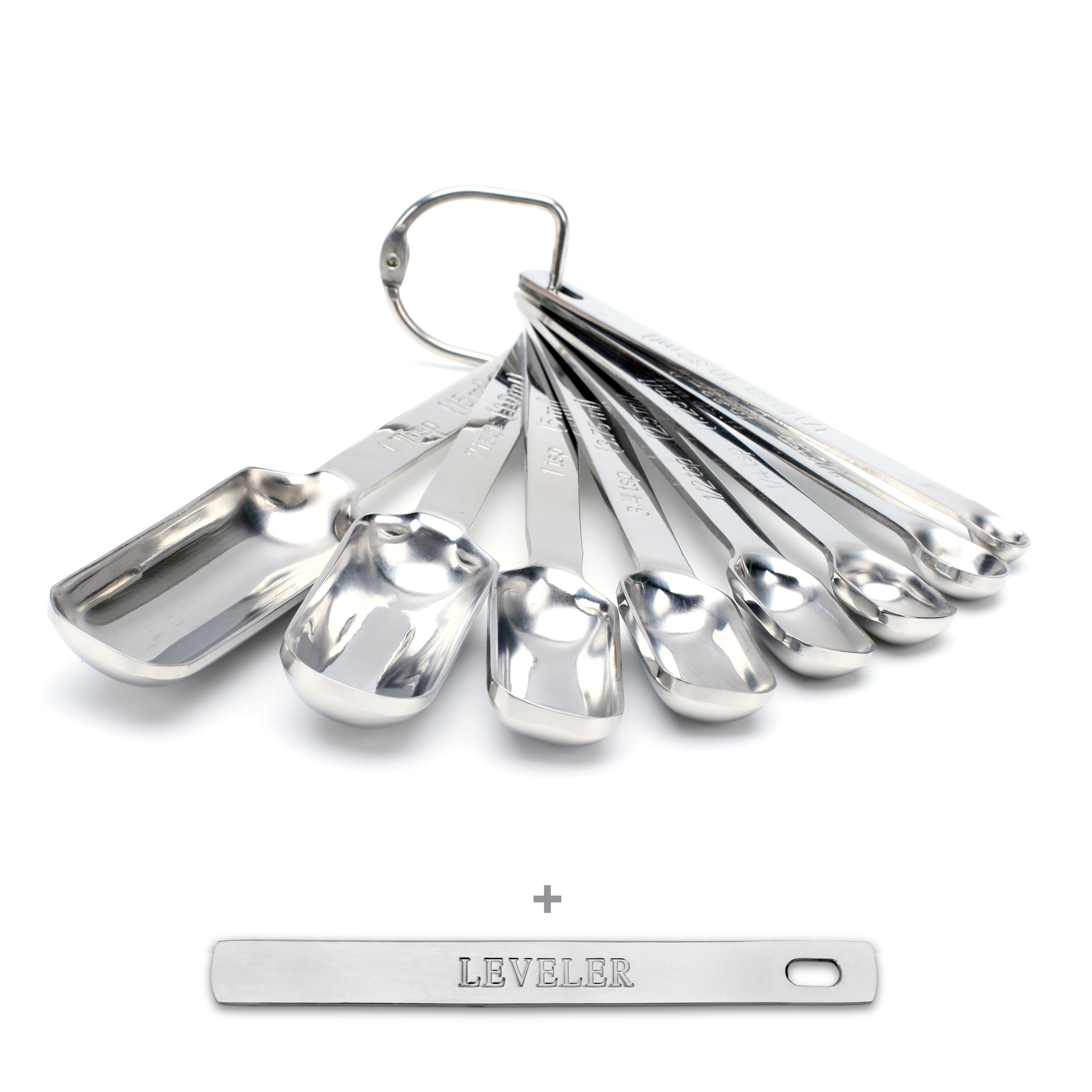 2lbDepot Measuring Spoons Set of 9 Includes Bonus Leveler, Premium, Rust  Proof, Heavy Duty, Stainless Steel Metal, Narrow, Long Handle Design fits  into Spice Jars