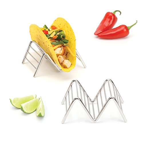 Taco Holder Stand, Each Rack Holds 1 or 2 Hard or Soft Shell Tacos, Premium 18/8 Stainless Steel Metal Trays, Dishwasher Safe, Set of Two by 2LB Depot