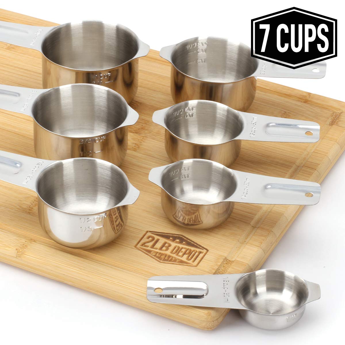2lb Depot Measuring Cups, Premium 18/8 Stainless Steel, Stackable, Accurate Measuring Cup Design, 7 Piece Set