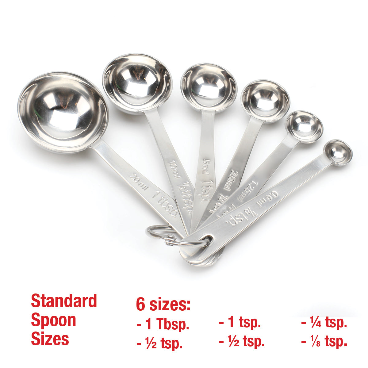2 lb. Depot Measuring Spoons 18/8 Stainless Steel Round Spoon Design Set of 6